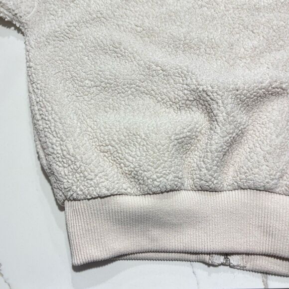 Forever 21 Women's Large Cream White Sherpa Hooded Jacket Pockets Full Zip SZ S - Picture 11 of 16